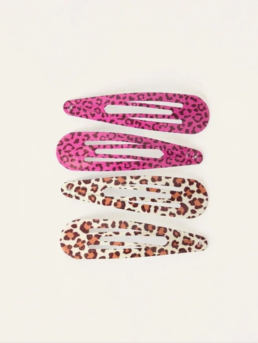 Cheetah Print Snap Hair Clip Set - Pink & Brown